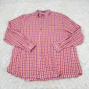 Alan Flusser Men's XXL linen Cotton Check Pink Orange LS Button Shirt Casual